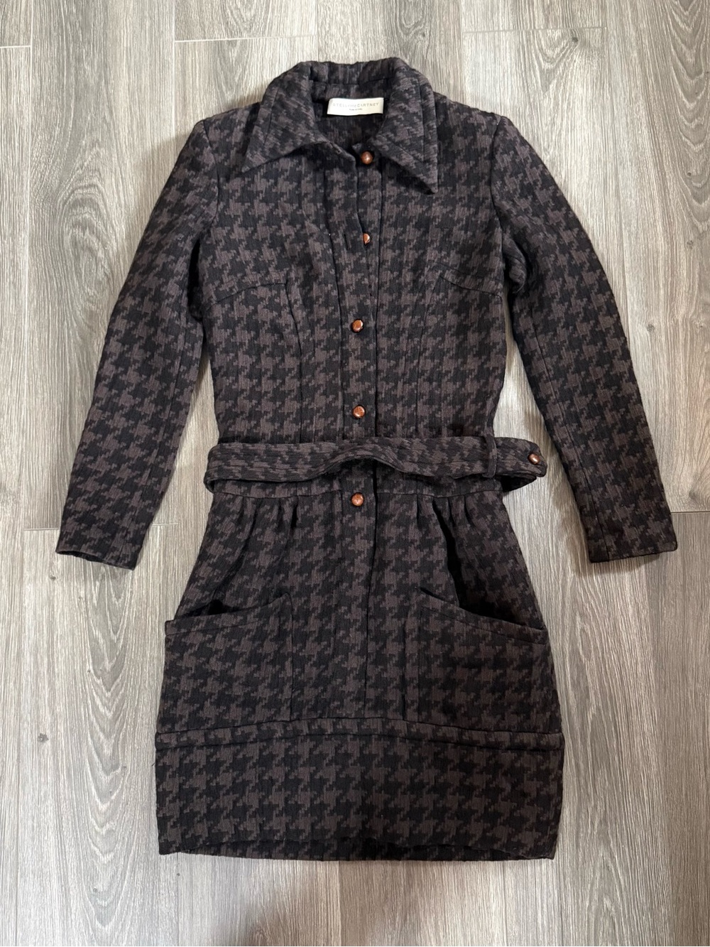 Stella McCartney Houndstooth Belted Wool Blend Dress Size 40